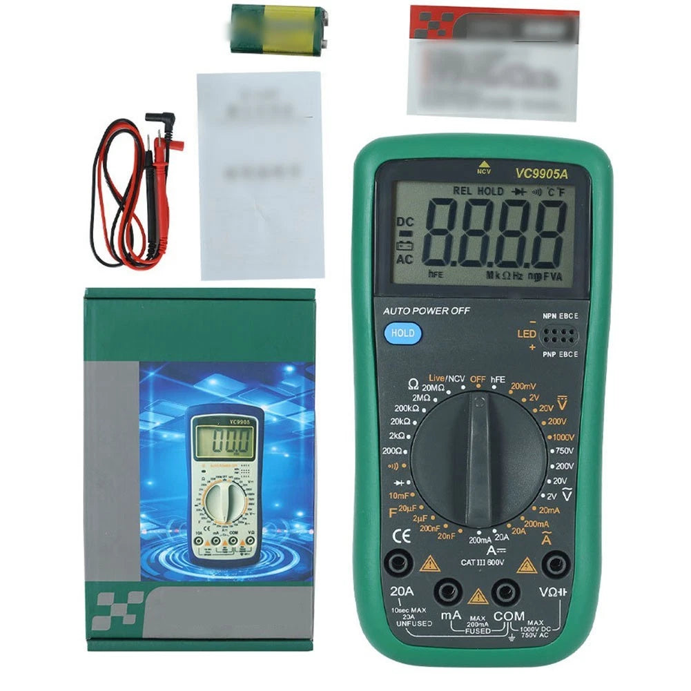 Precision Multimeter VC9905A for DC AC Measurements and Component Testing