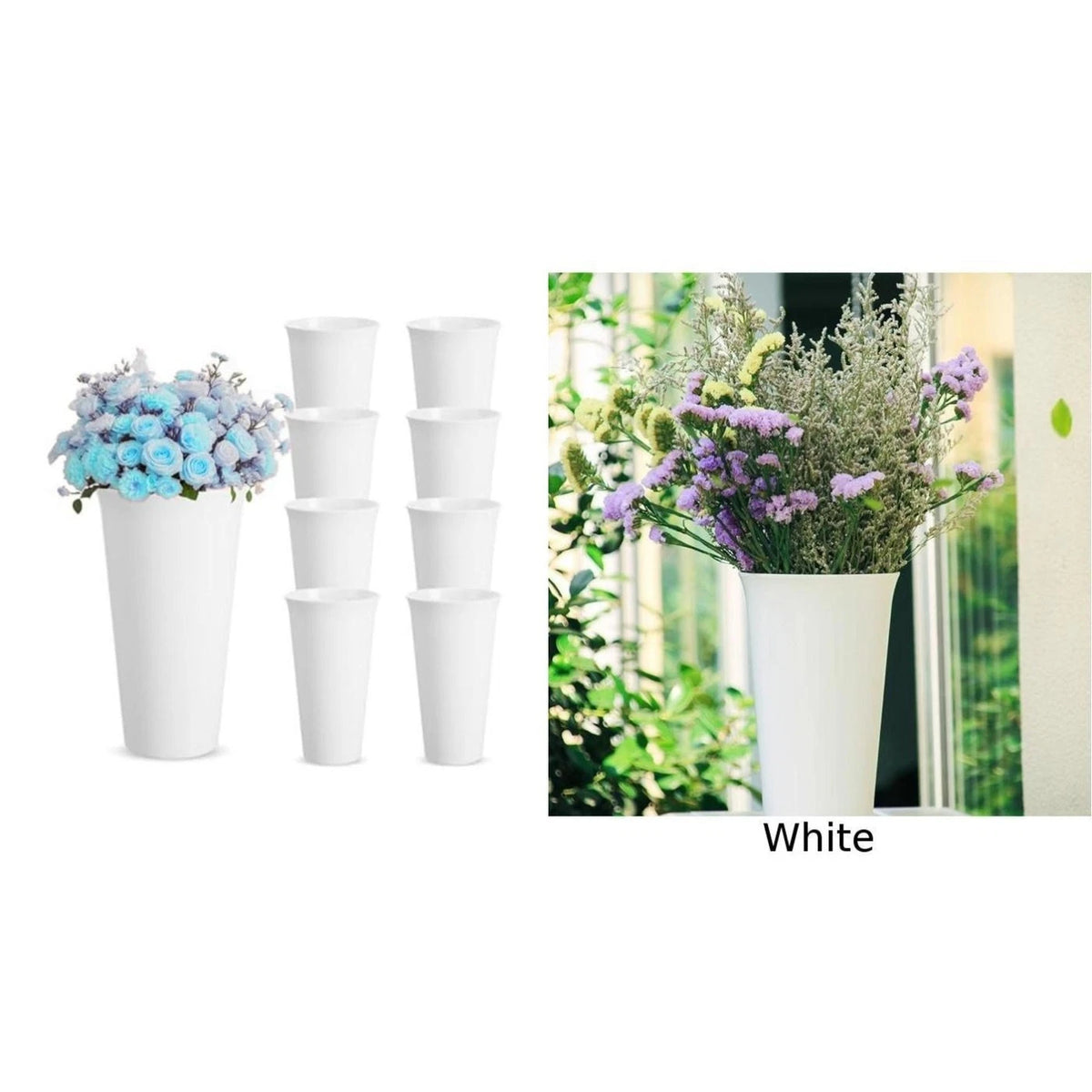 8 Pack Plastic Flower Vases for Wedding and Home Decor