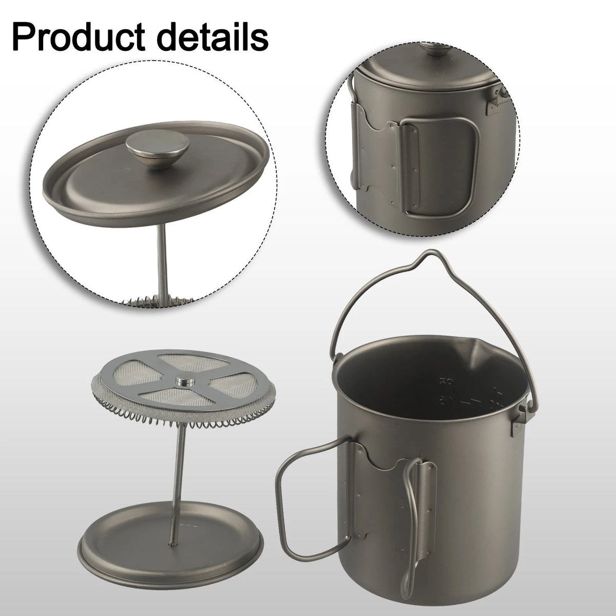 Foldable Handle Titanium Coffee Cup 750ml for Travel and Camping