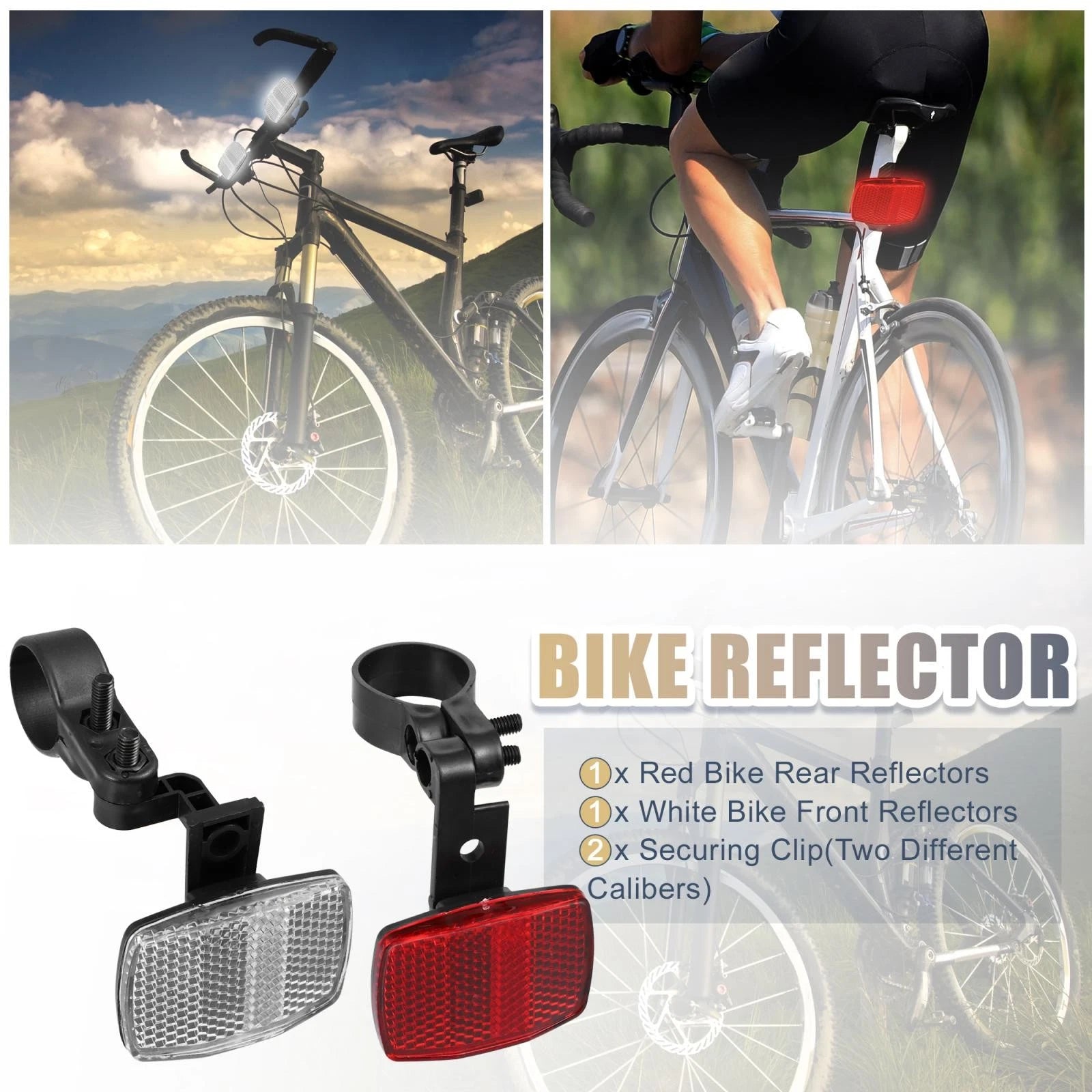 2pcs Bicycle Front Rear Reflector Kit for Mountain Bike Safety Red White