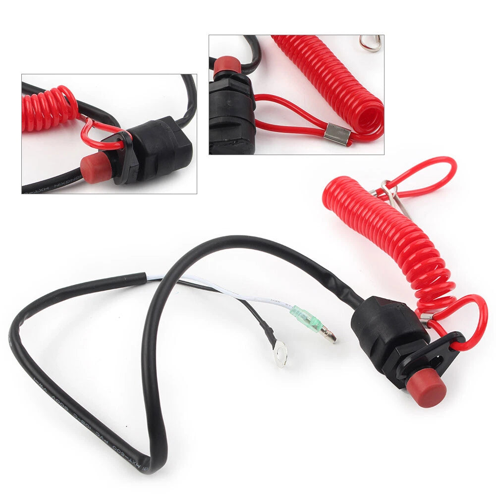 Outboard Engine Kill Stop Switch with Safety Tether Lanyard for Universal Use