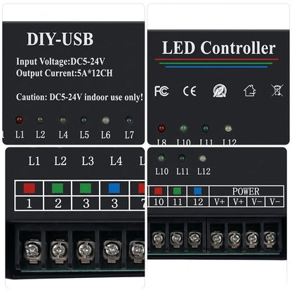 12 Channel LED Controller for RGB LED Strips (DC5-24V)