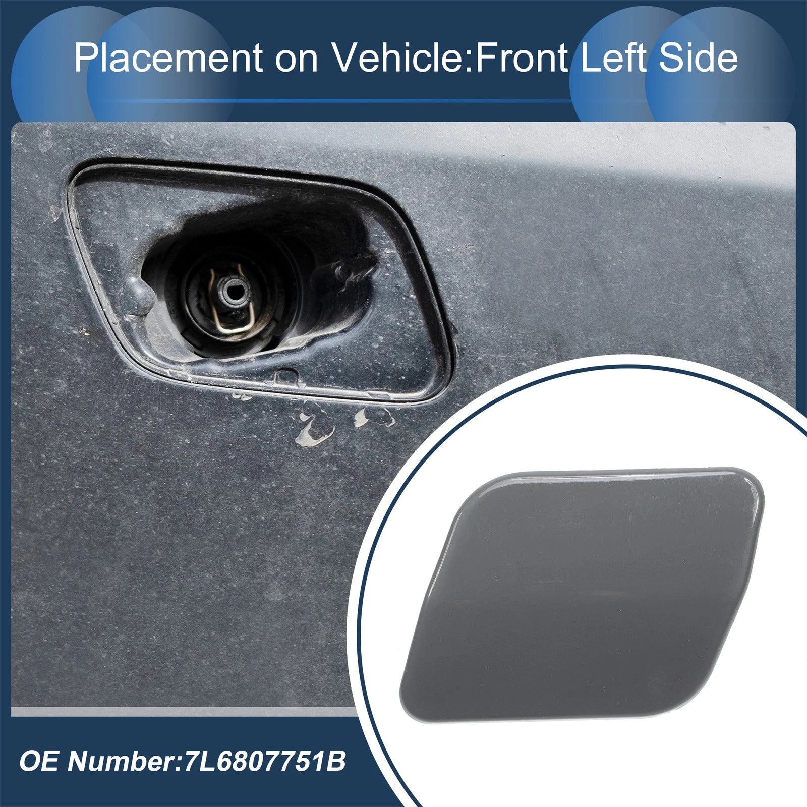 Front Left Washer Nozzle Cover Cap for Volkswagen Touareg (2007–2010) Grey