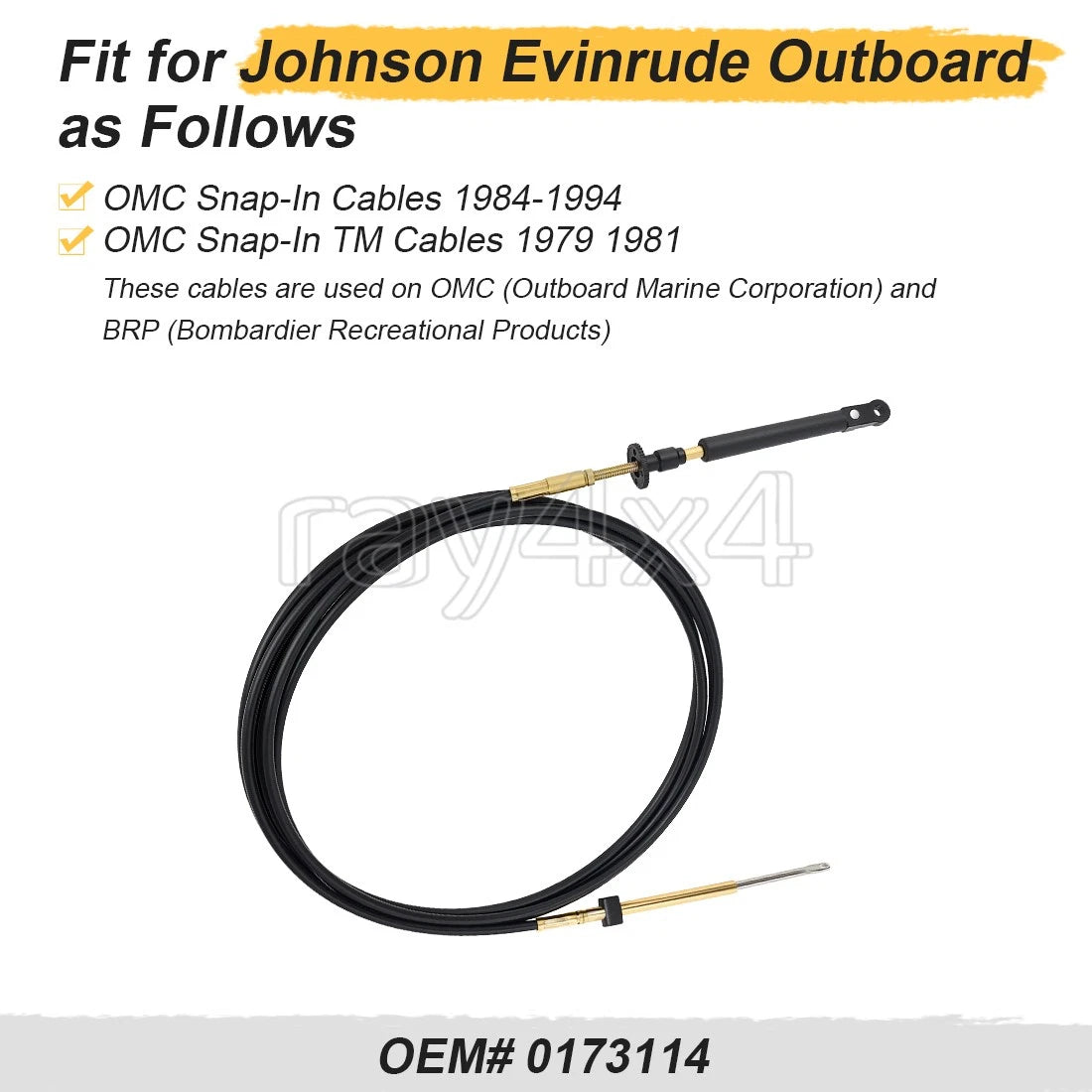Snap-In Control Cable 0173114 for Johnson Evinrude OMC (2014)