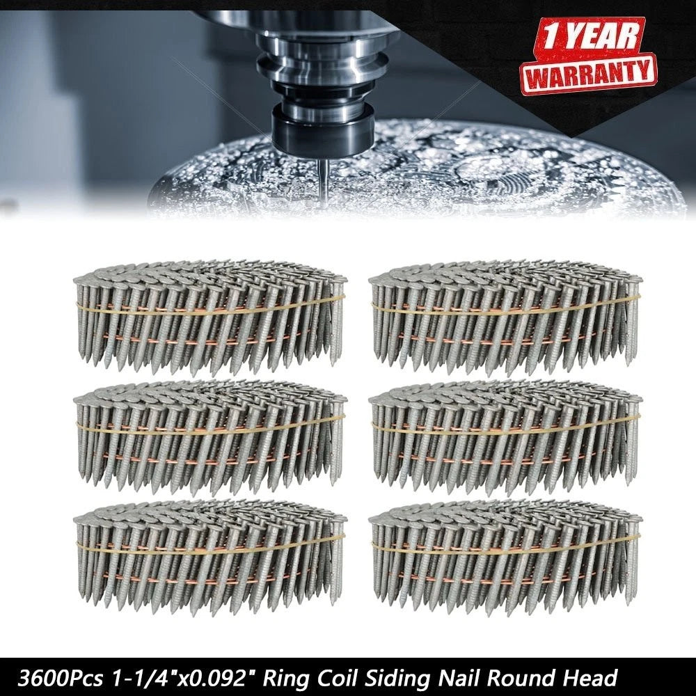 3600 Pcs 1-1/4" Hot-Dipped Galvanized Ring Coil Siding Nails Round Head