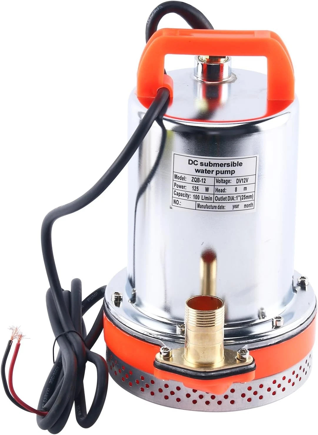 12V DC Submersible Water Pump for Farm & Ranch (125W, 8m Lift)