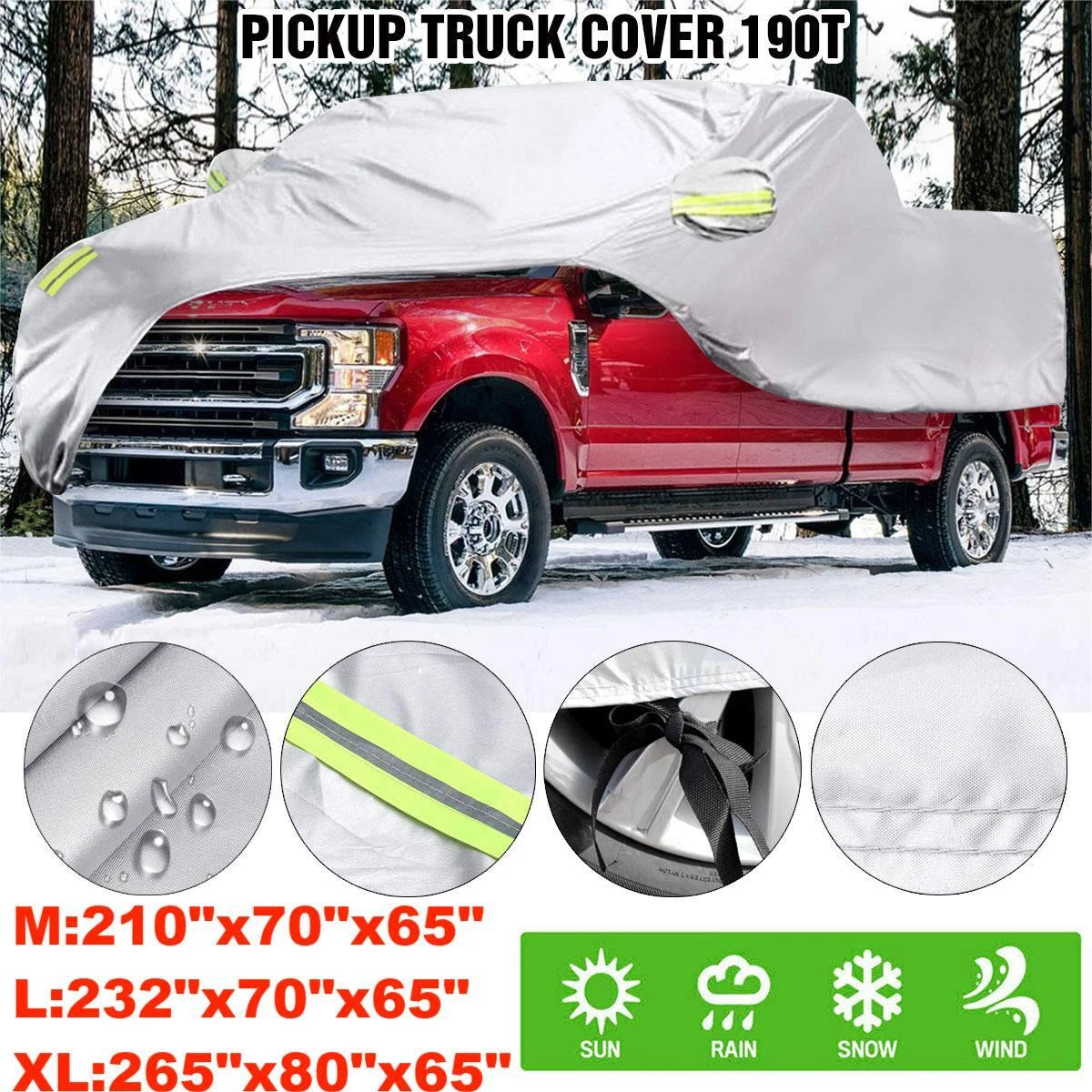 Pickup Truck Cover for Outdoor Use - Waterproof UV Protection (Silver)