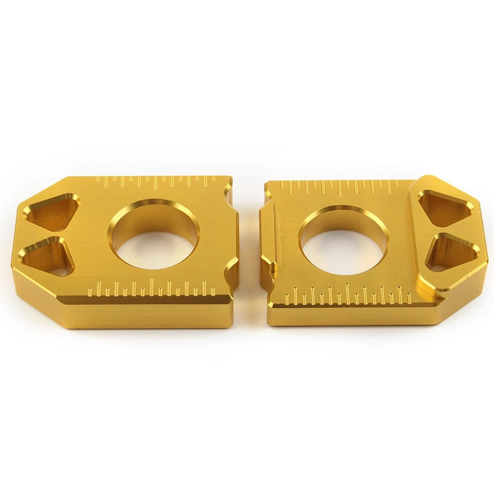 2X CNC Rear Chain Adjuster Axle Block for Suzuki DRZ400SM (2004–2015) Gold