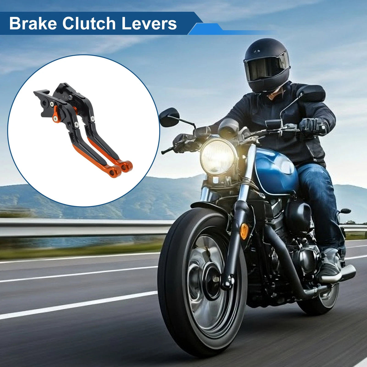Brake Clutch Levers for Kawasaki Z250SL (2016–2017) Black Handle Orange End