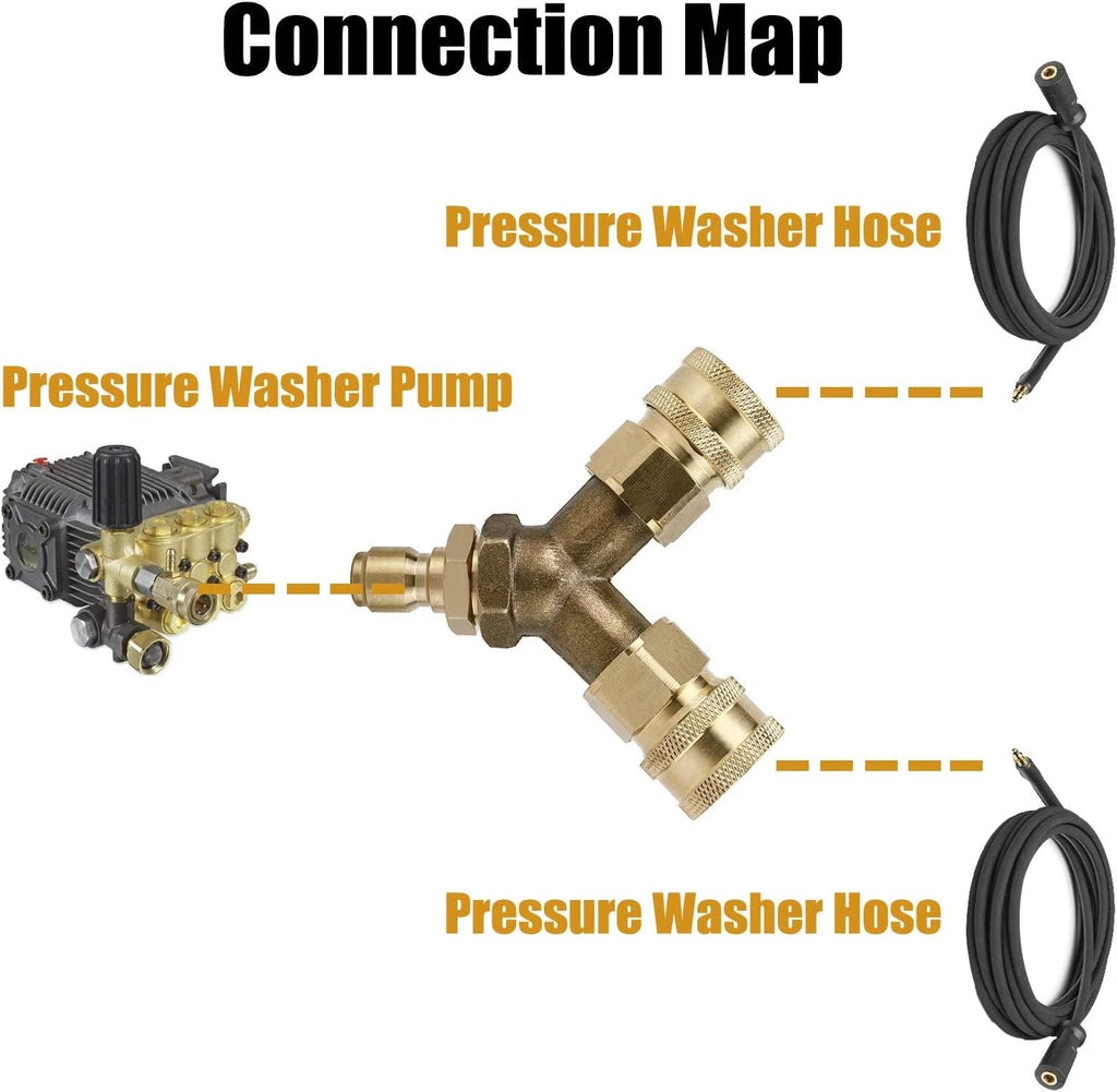 Pressure Washer Tee 3/8" Fitting Splitter Coupler Quick Connect
