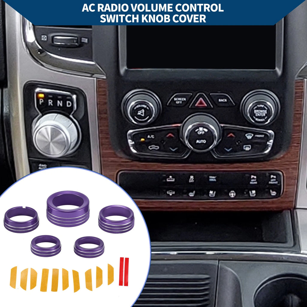 Headlight Media Knob Cover Set for Dodge Ram 1500 2013–2017 Purple 5Pcs