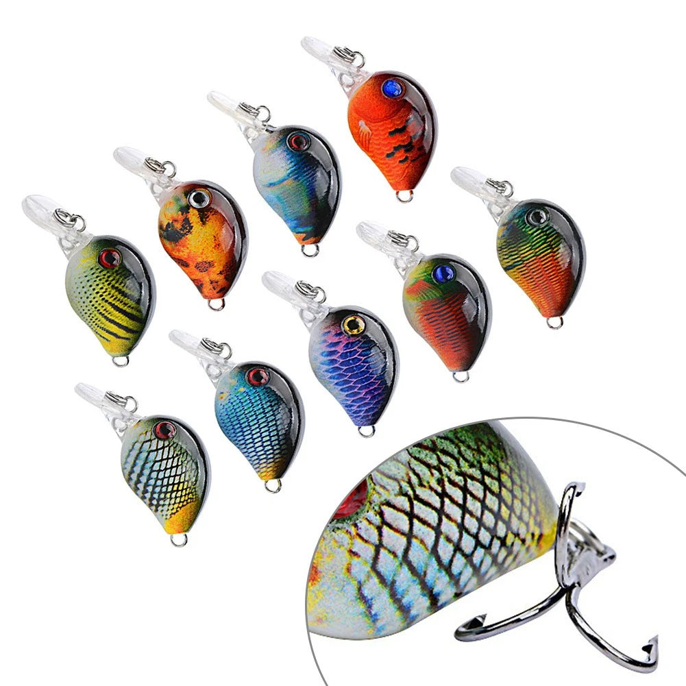 9PCS Fishing Lures 2g/3.3cm Minnow Baits & Floating Hooks