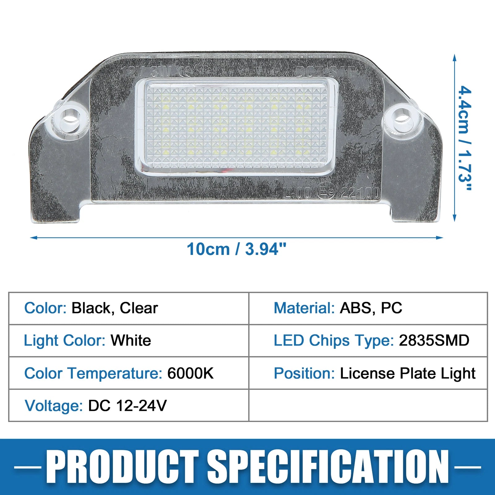 White LED License Plate Light Assembly for Dodge Dart (2013–2016) 4805846AA 2835SMD