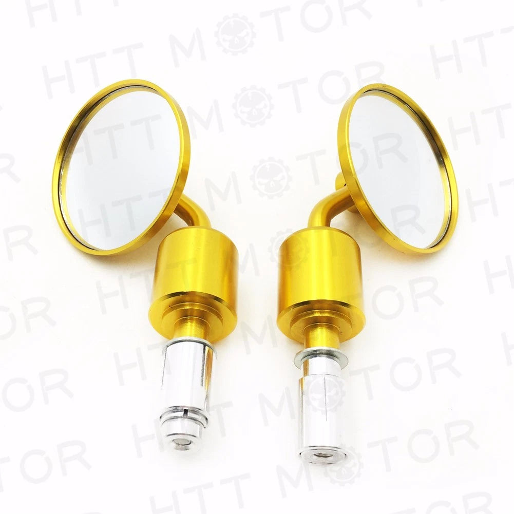 CNC Gold Rear View Handle Bar End Round Mirrors for Universal 1" 25mm