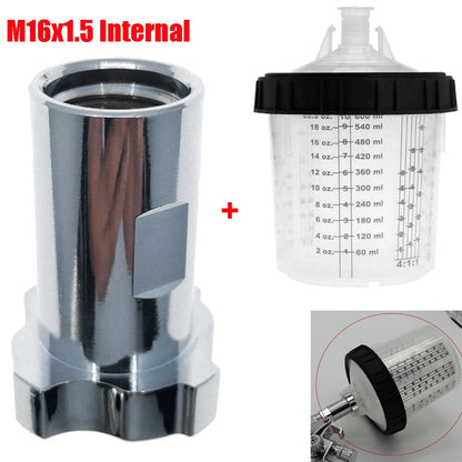 M16x1.5 Internal Thread Adapter Joint w/ 600ML Paint Hard Cup For Spray Gun Tool