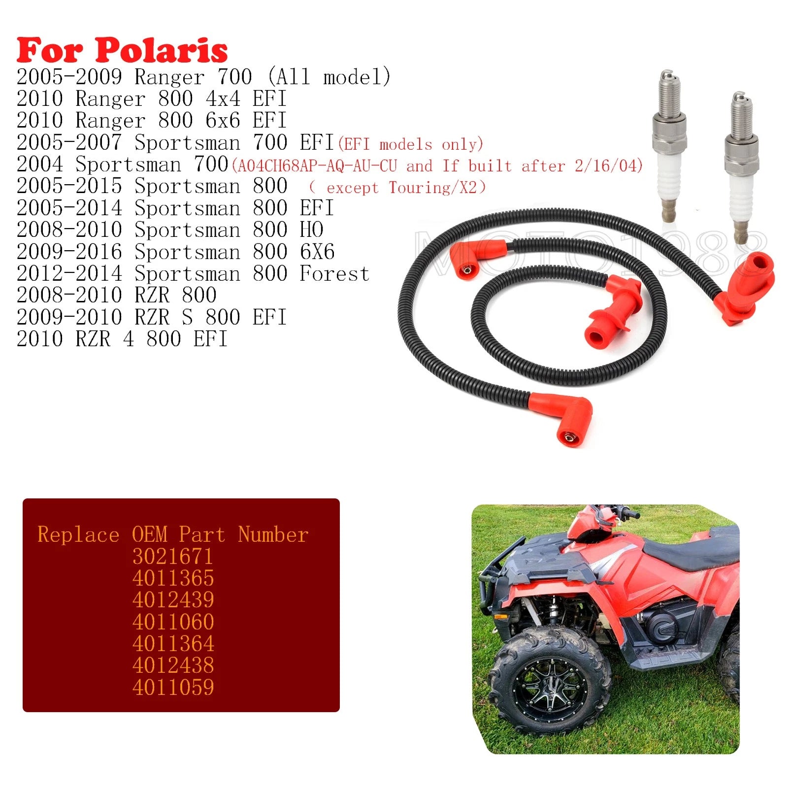 Ignition Coil Spark Plug Cap & Wire for Polaris Ranger 700 800 (2005–2010)
