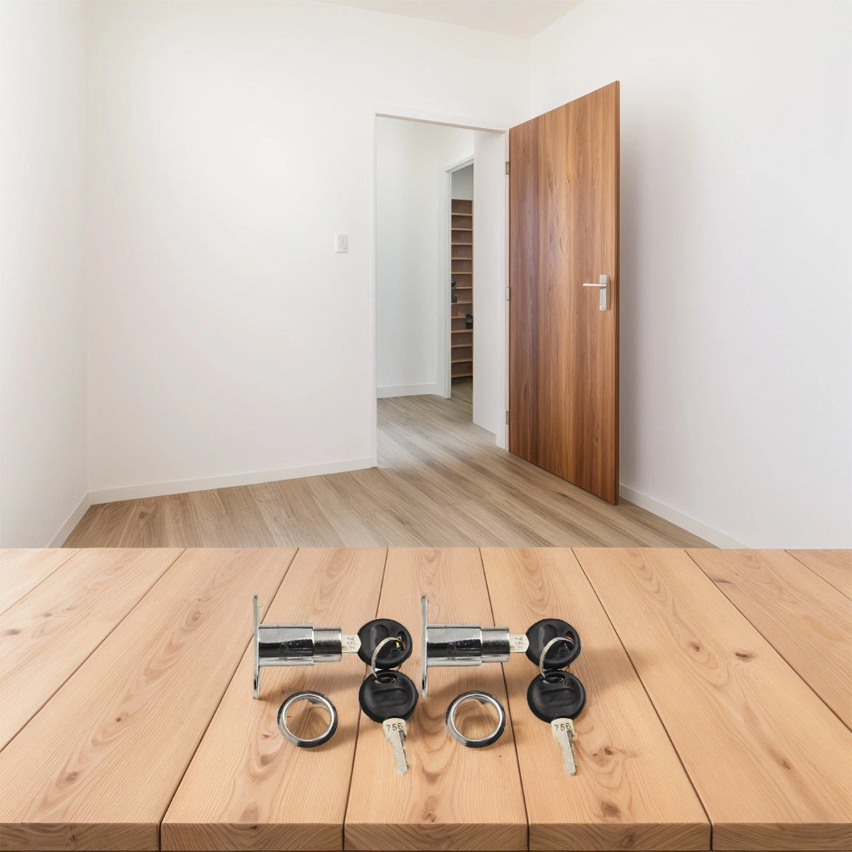 Set of 2 Cabinet Push Plunger-Lock Cylinder Locks for Home Tool