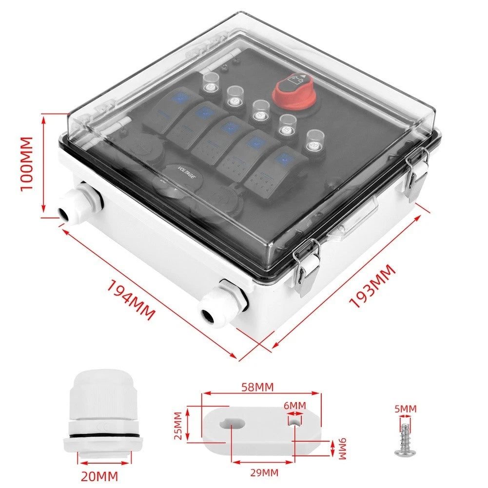 5 Gang LED Toggle Switch Panel Box for Marine 12V