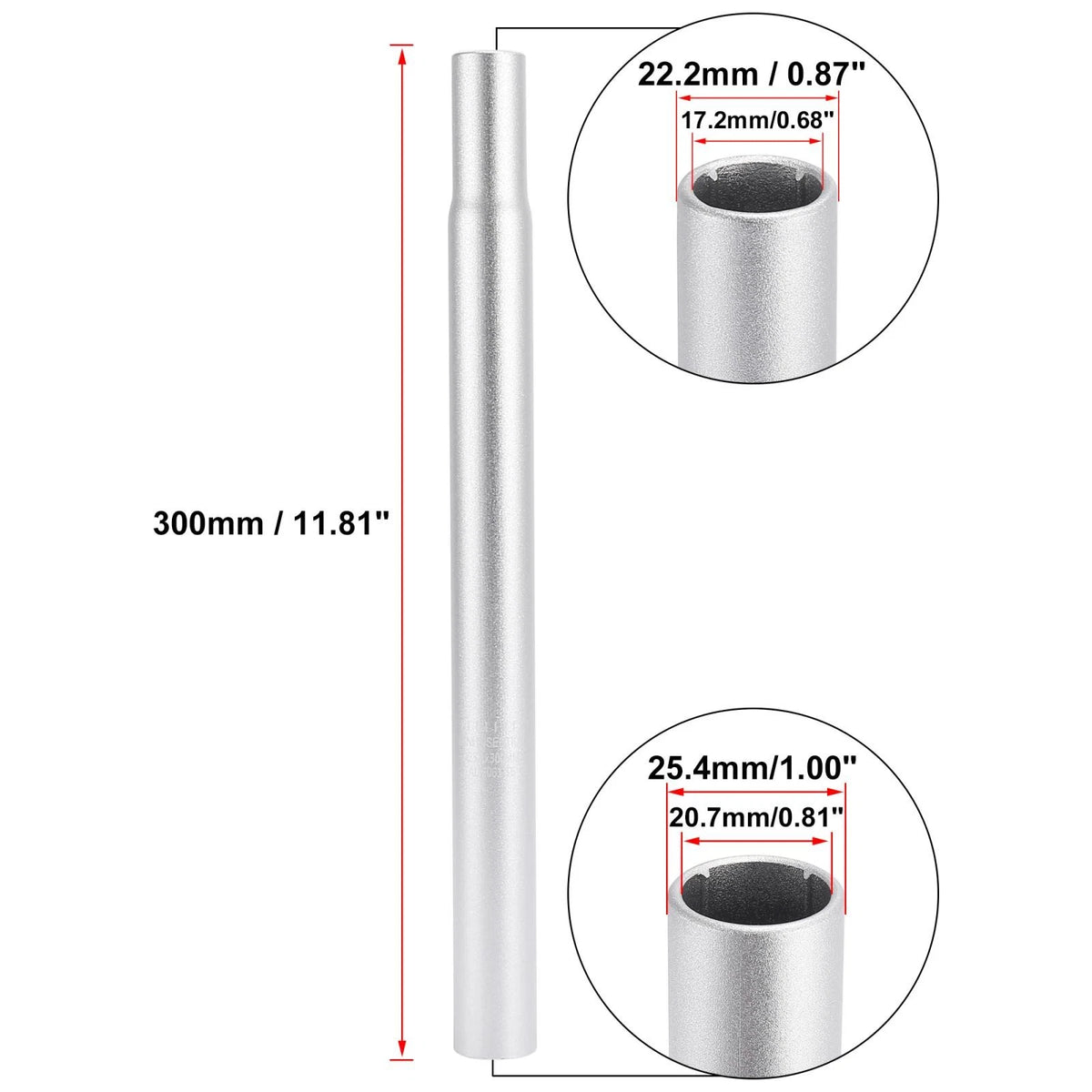Bicycle Seat Post 25.4mm x 300mm Aluminum Alloy Replacement for Universal (All Years)