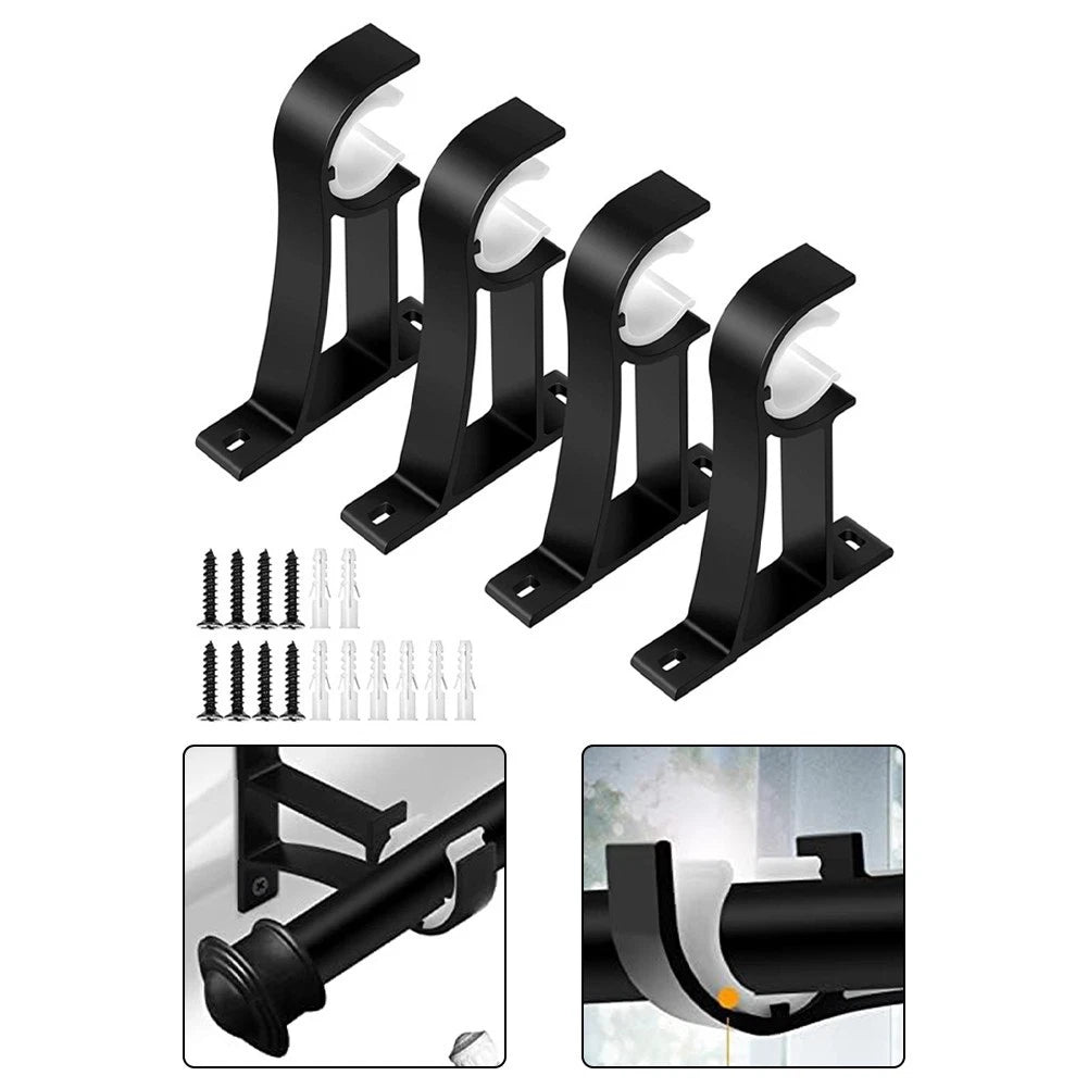 Curtain Rod Brackets for Clotheslines (Elegant Design, Black)