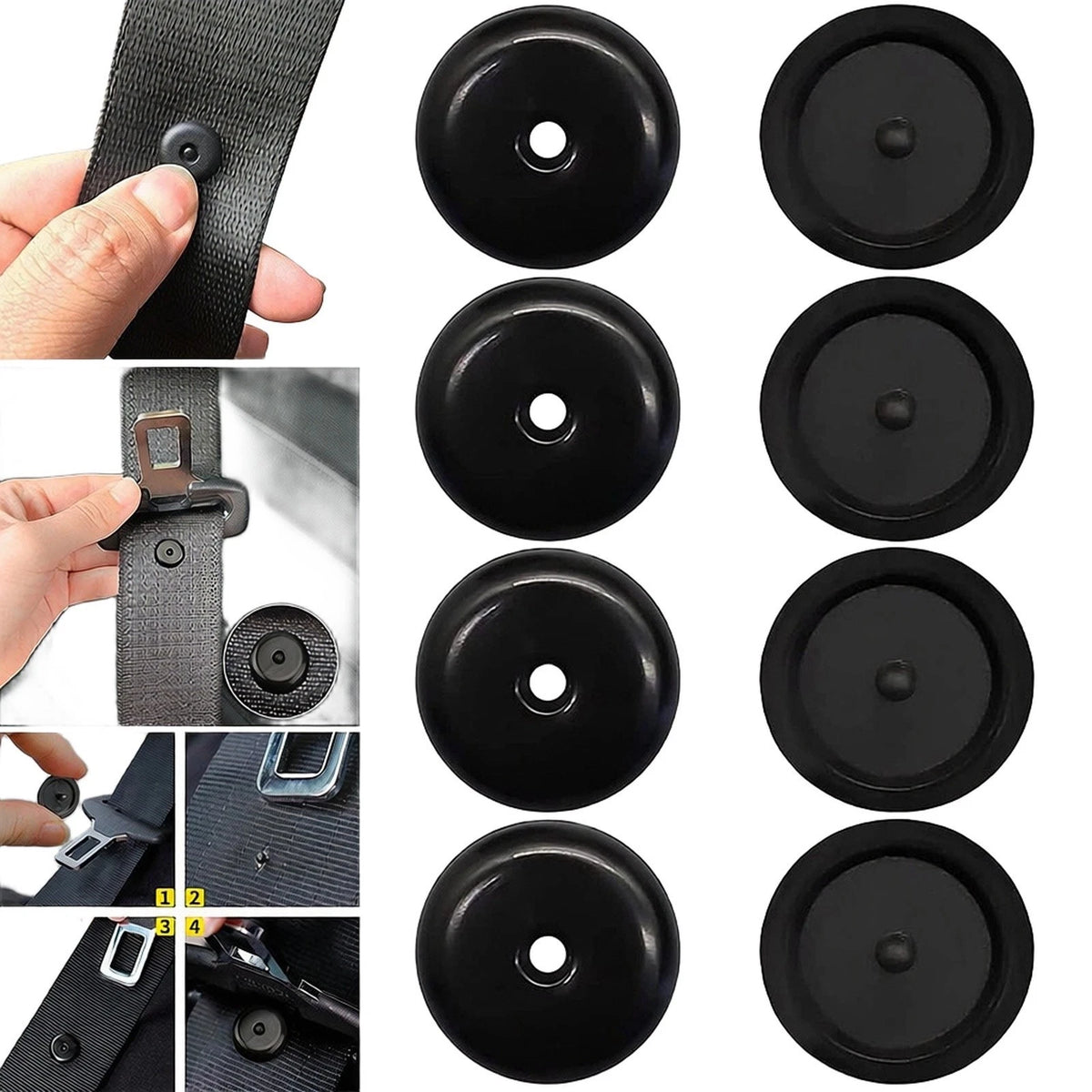 Set of 4 Seat Belt Button Buckle Stops for Universal Fit (2010–2023)