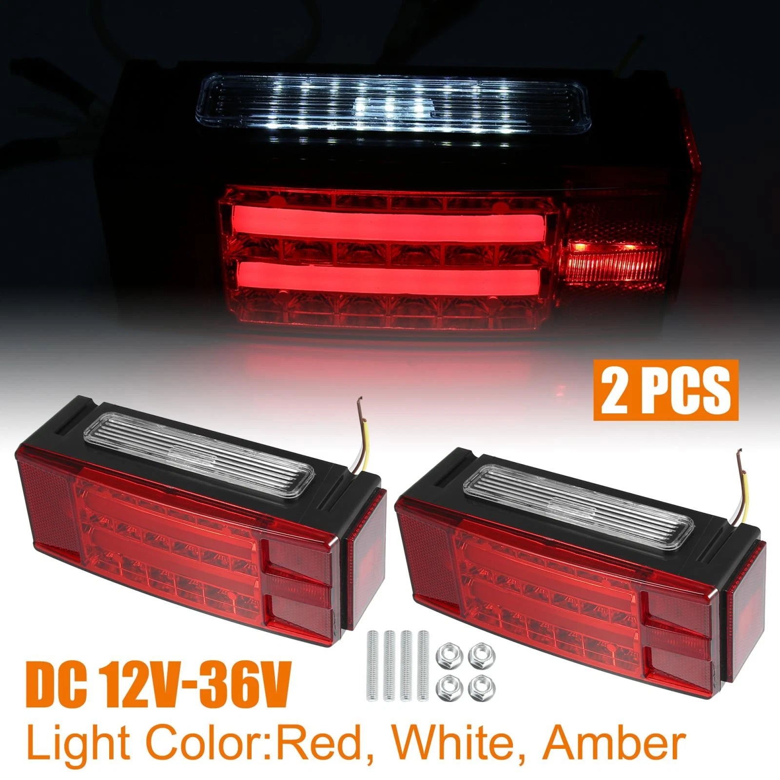 2pcs LED Trailer Lights Left Right Turn Signal for 12V 36V Red Amber (N/A)