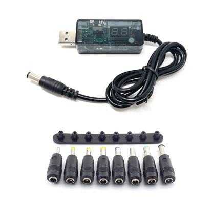 USB Boost Converter 5V to 9V/12V 2A Max with 8 DC Plugs for Power Outage