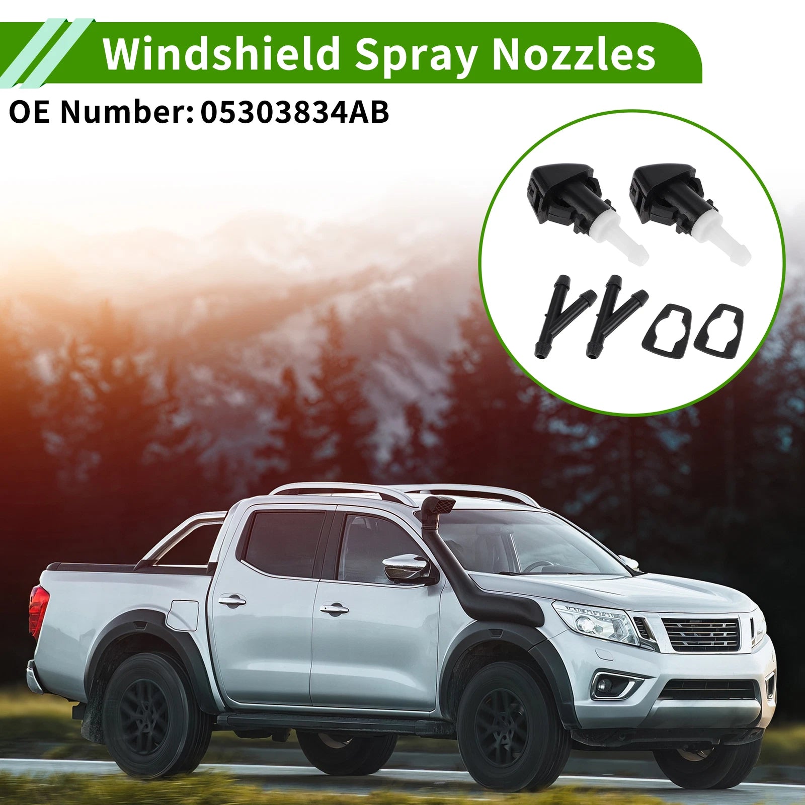 2X Windshield Washer Nozzle with Y Hose Connector for Jeep (2008–2016)