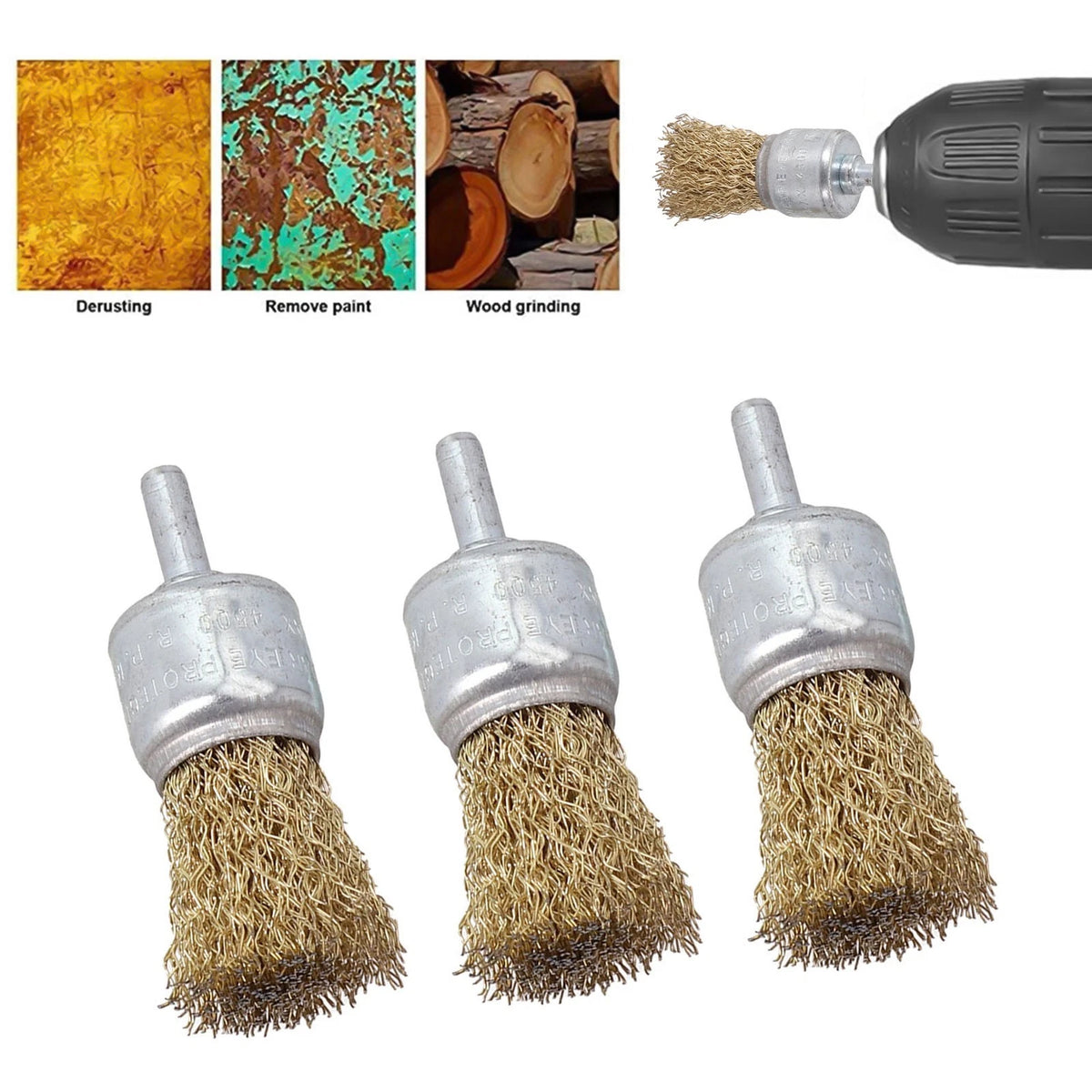 3X 25mm Brass Wire Brush End Wire Brushes for Automotive Cleaning Tools