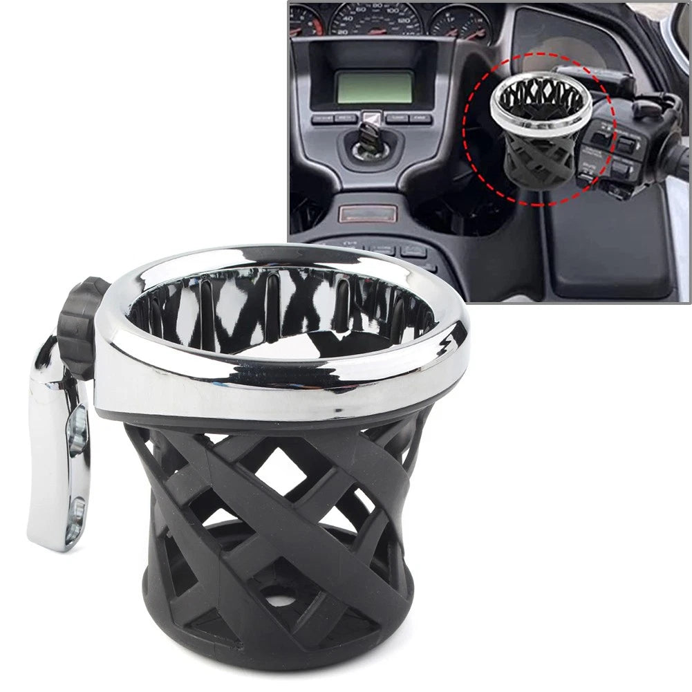 1 Pcs New Handlebar Chrome Cup Holder Drink W/ Mesh Basket Universal For Harley