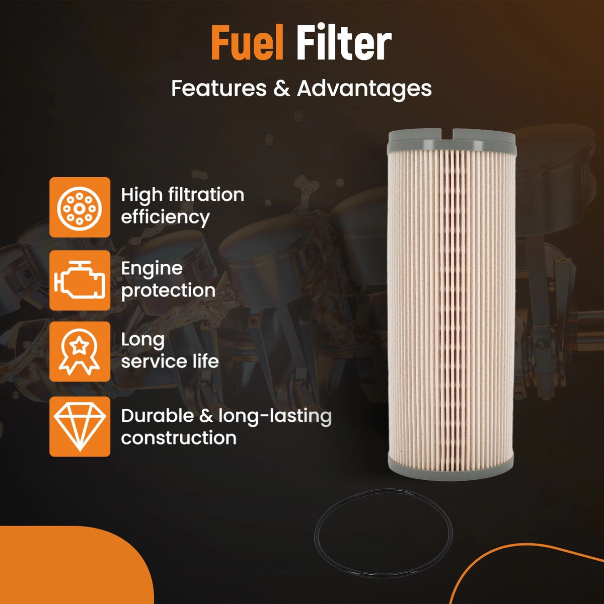Fuel Filter for Kenworth T680, Peterbilt 579 (2013–2020) K37-1021 L5113F