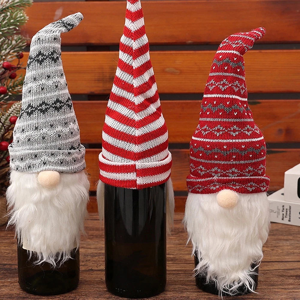 Set of 4 Wine Bottle Covers with Christmas Gnome Design for Parties
