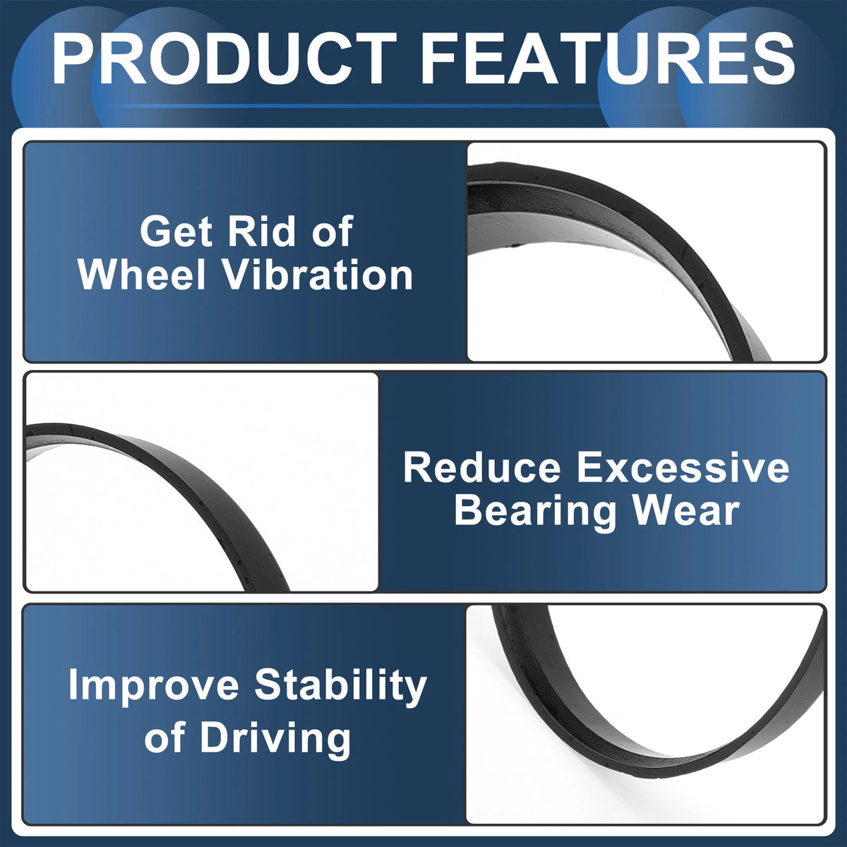 Set of 4 Wheel Hub Centric Rings 72.1mm to 70.1mm Black Polycarbonate