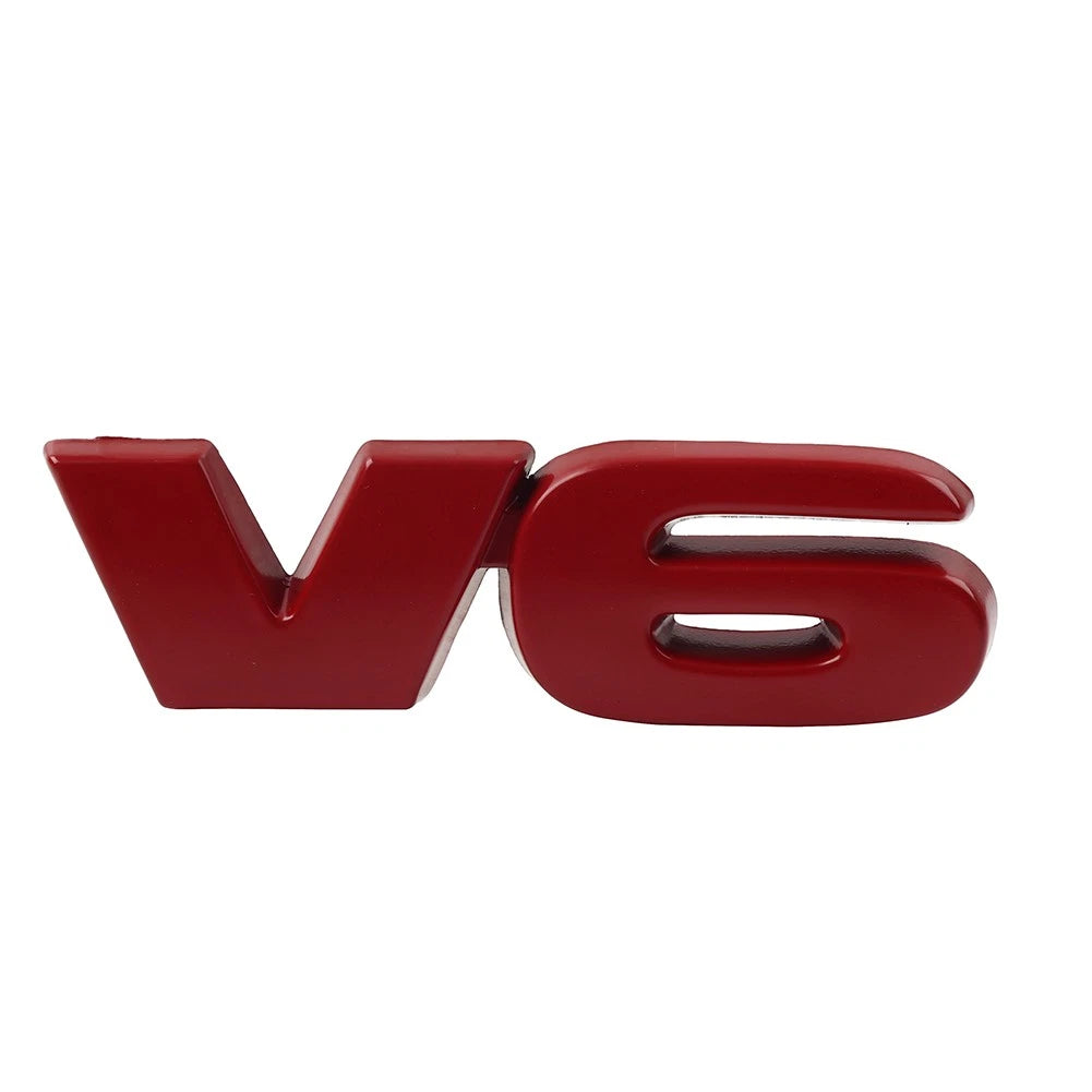V6 Logo Metal Car Fender Trunk Engine Emblem Badge Red for Universal Fit