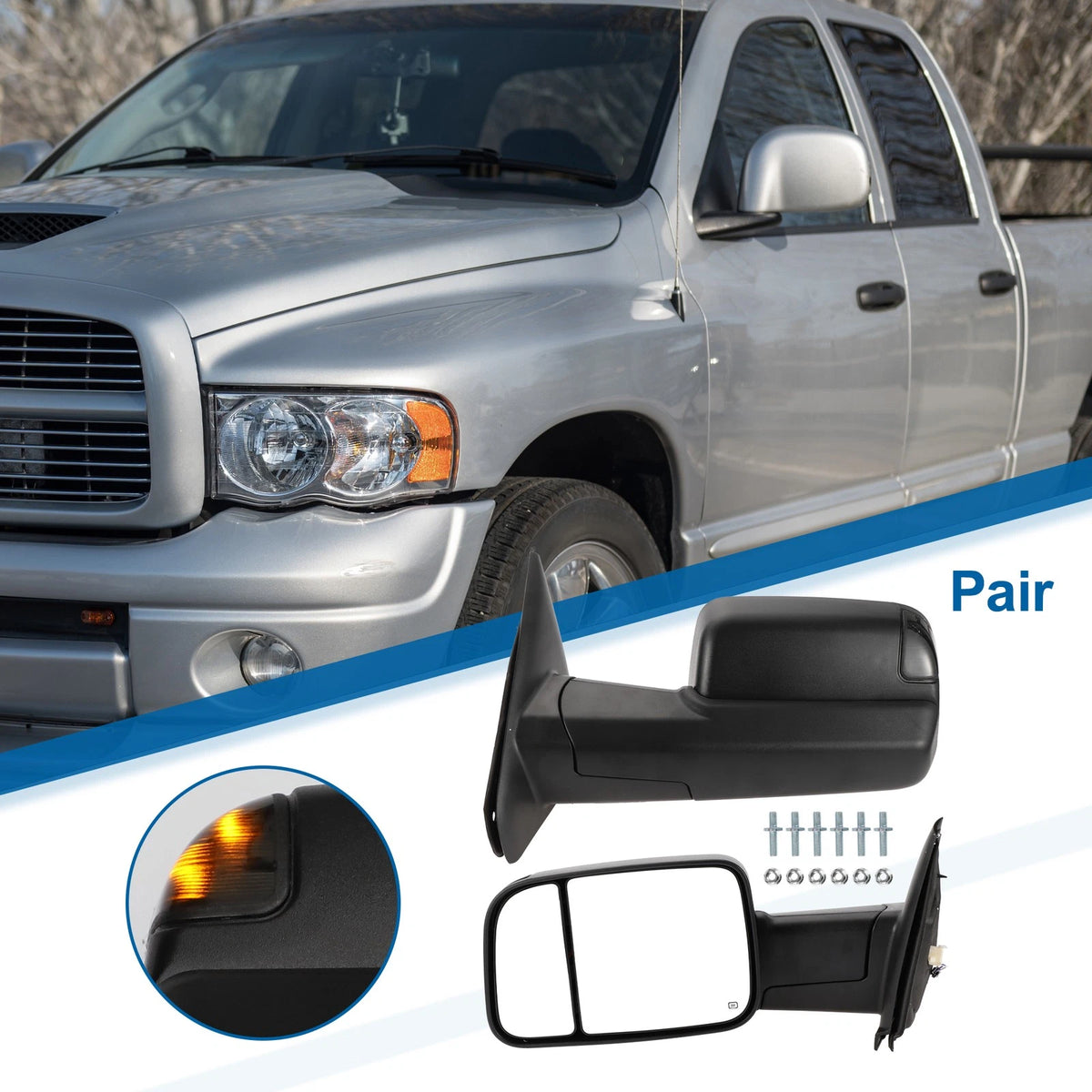 Tow Mirrors for Dodge Ram 2500 3500 2003–2009 with Puddle Lamp Black