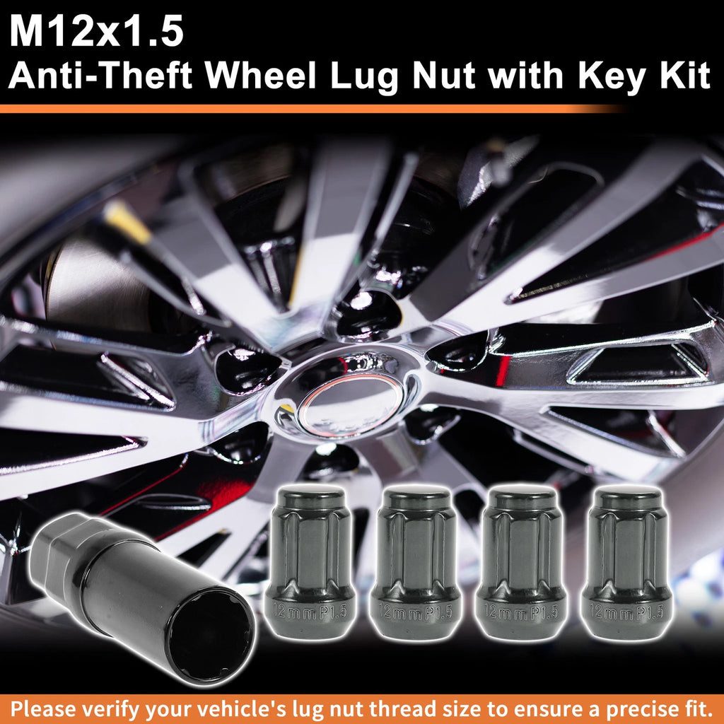 Wheel Locking Nut M12x1.5 Replacement with Key and Socket for Honda Toyota Grey (2005–2015)