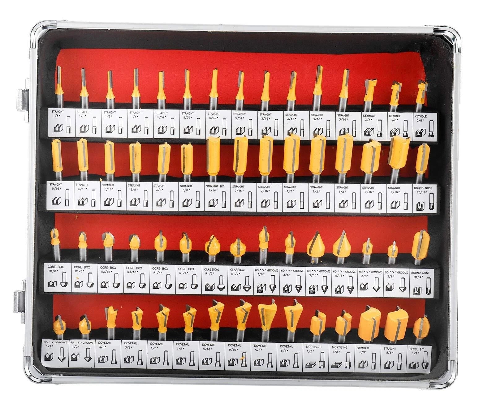 100PCS Router Bit Set for Woodworking (1/4" Shank, Tungsten Carbide)