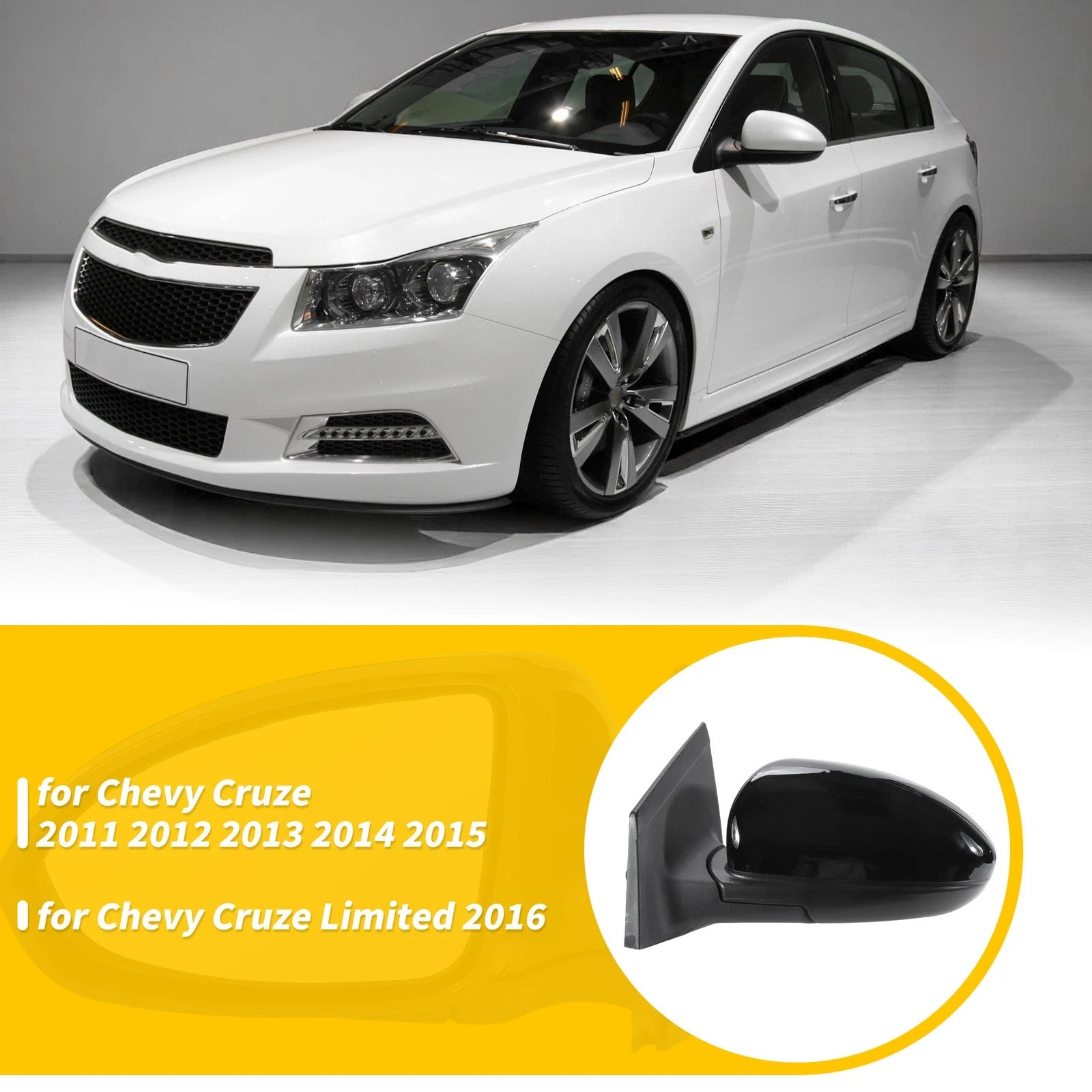 3Pin Left Side Door Mirror Gloss Black Replacement for Chevy Cruze Limited (2016–2019)
