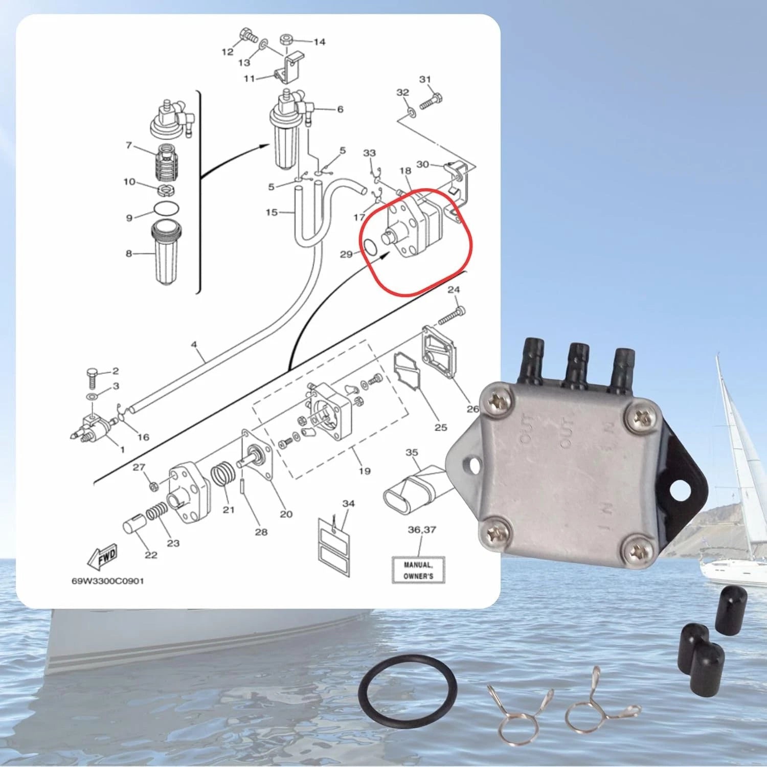 Fuel Pump Assy 62Y-24410-04 826398T3 for Yamaha Mercury 4-Stroke