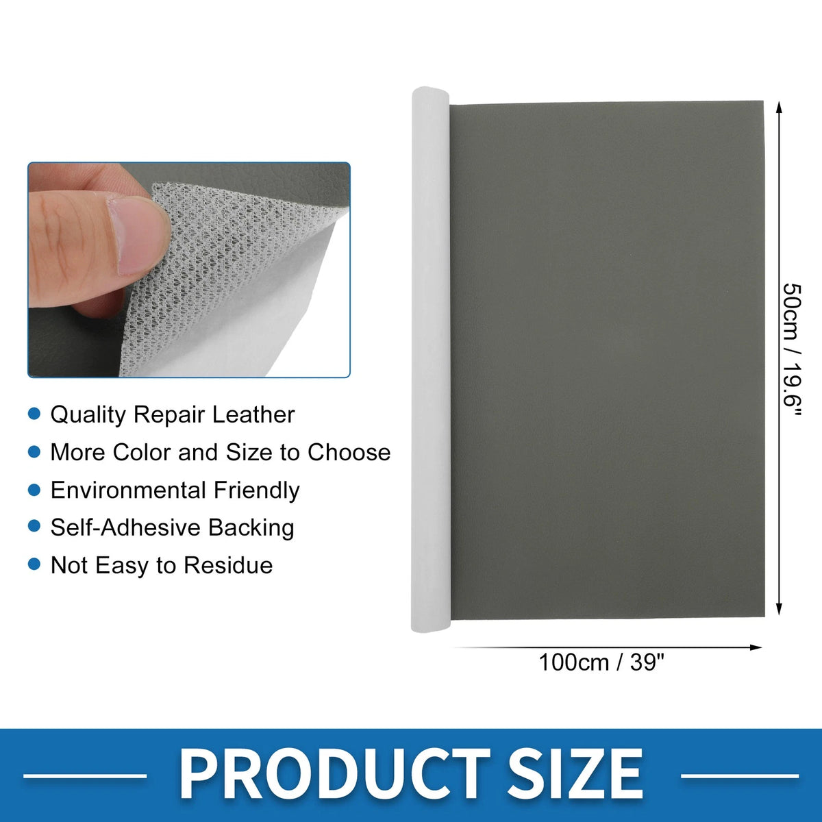 Self Adhesive Leather Repair Patch for Car Seat Sofa (19.6"x39", Deep Gray)