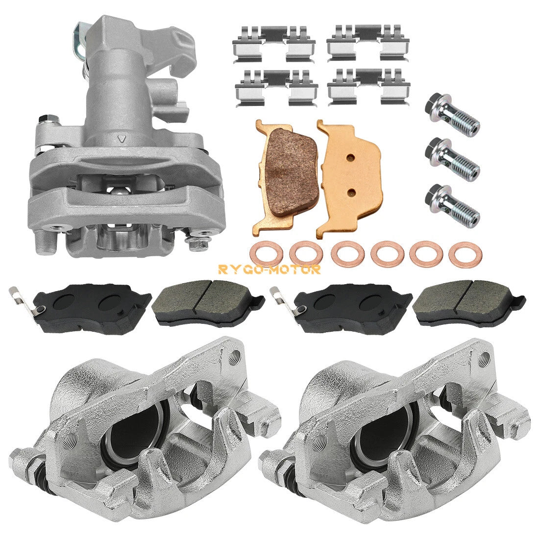 Front & Rear Brake Calipers w/Pads for Honda Pioneer 700 (2014–2023)