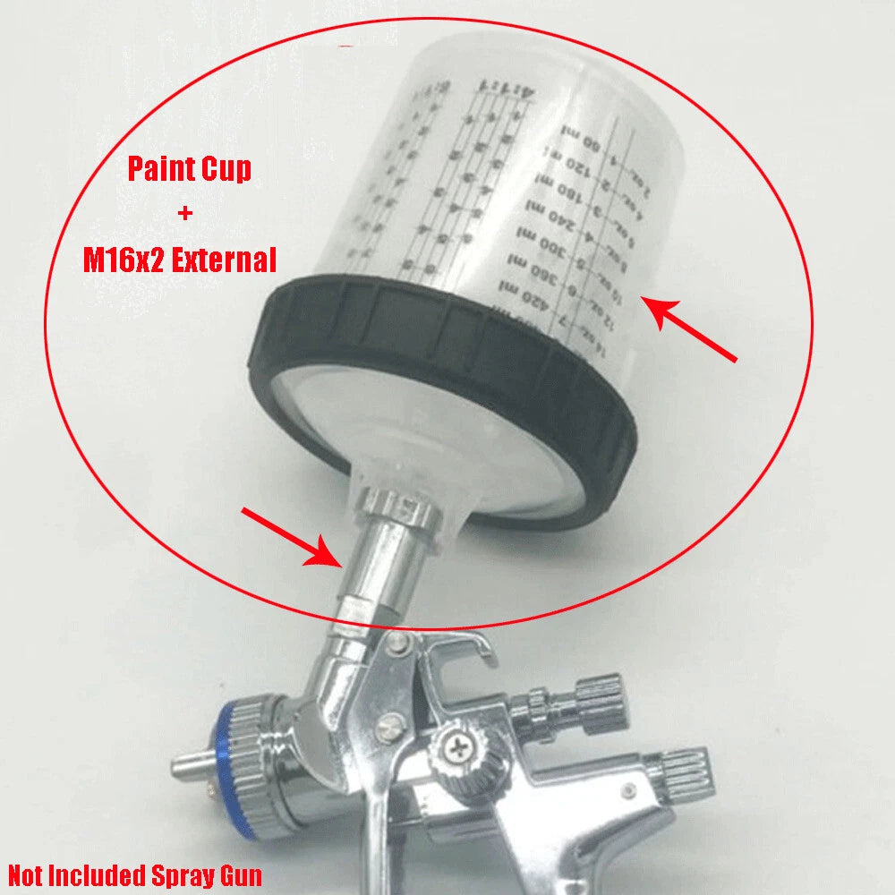 600ML Disposable Paint Cup + M16x2 External Connector Kit For Spray Gun Adapter