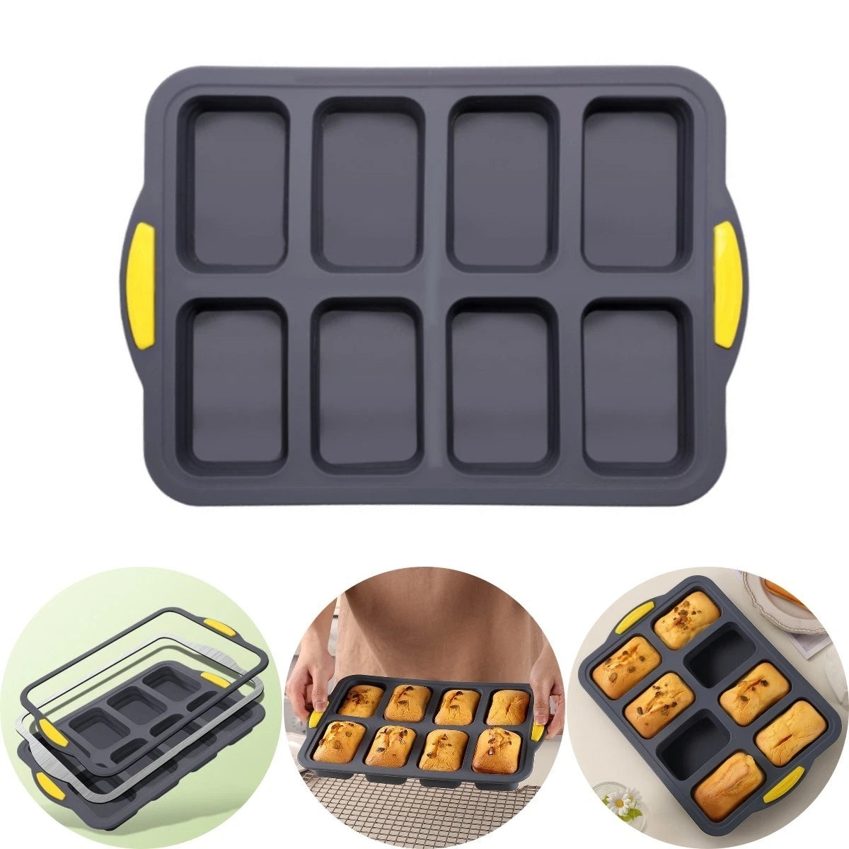 8 Cavities Silicone Loaf Pan with Nonstick Metal Frame for Brownies