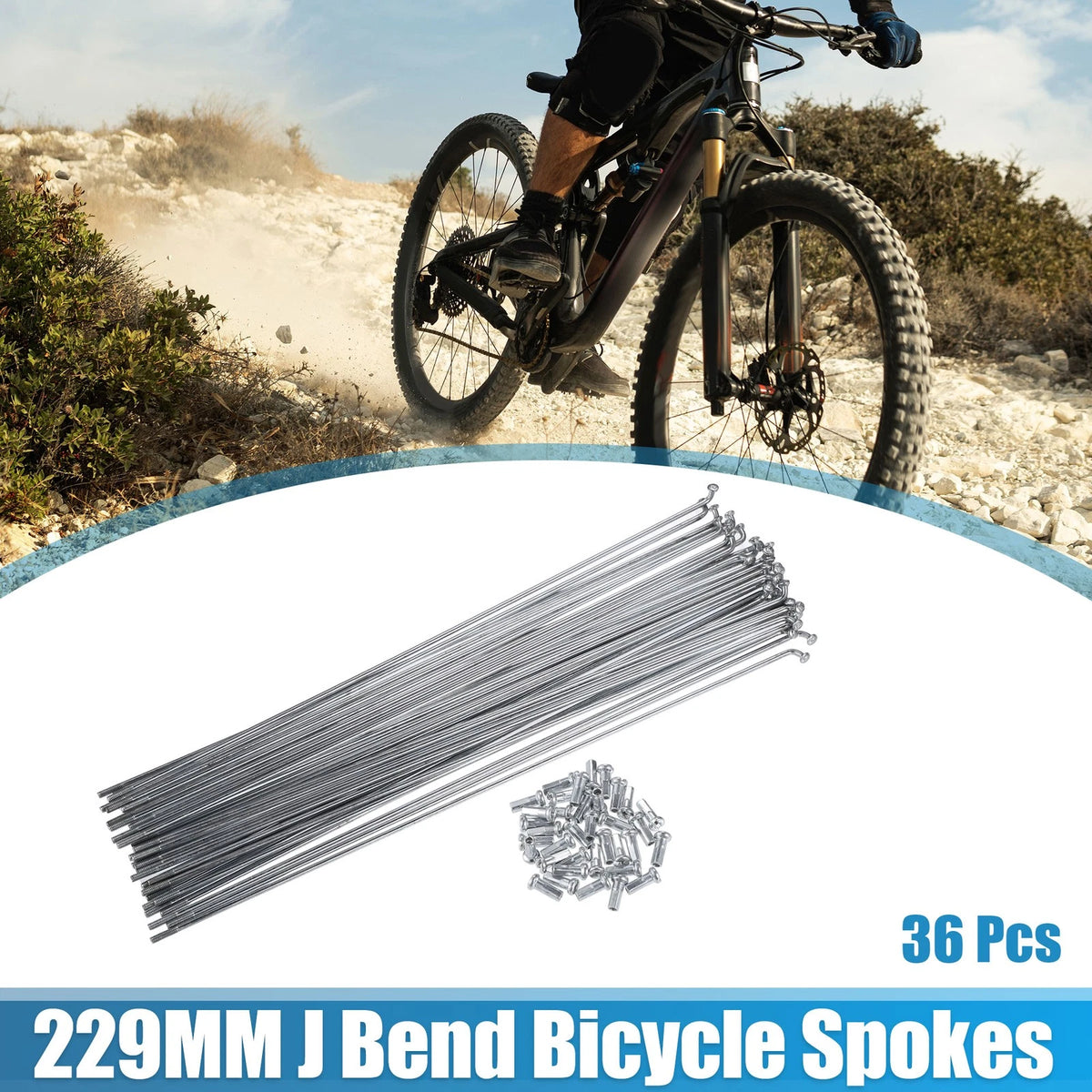 Bicycle Spokes Kit 36pcs J Bend Steel 229mm with Nipples for 14G Cycle