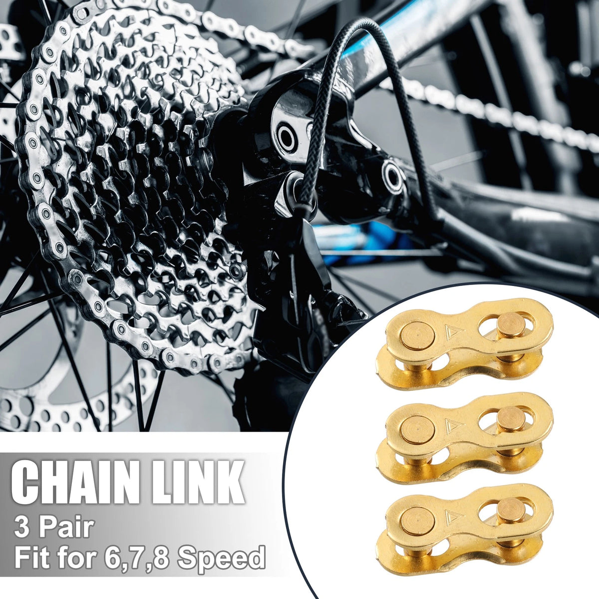 3 Pair Chain Master Link Connectors 6 7 8 Speed Gold Tone for Bike Bicycle (N/A–N/A)