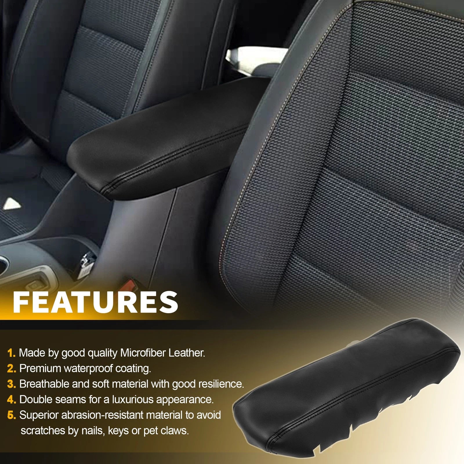Leather Center Console Lid Armrest Cover Trim Replacement for Chevy Equinox (2010–2017)