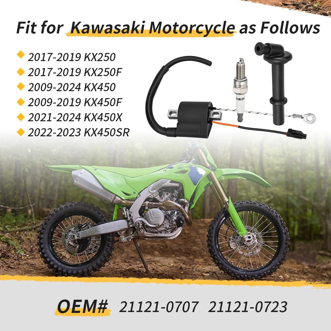 Ignition Coil + Cap w/ Spark Plug for Kawasaki KX250 KX450 (2017–2019)