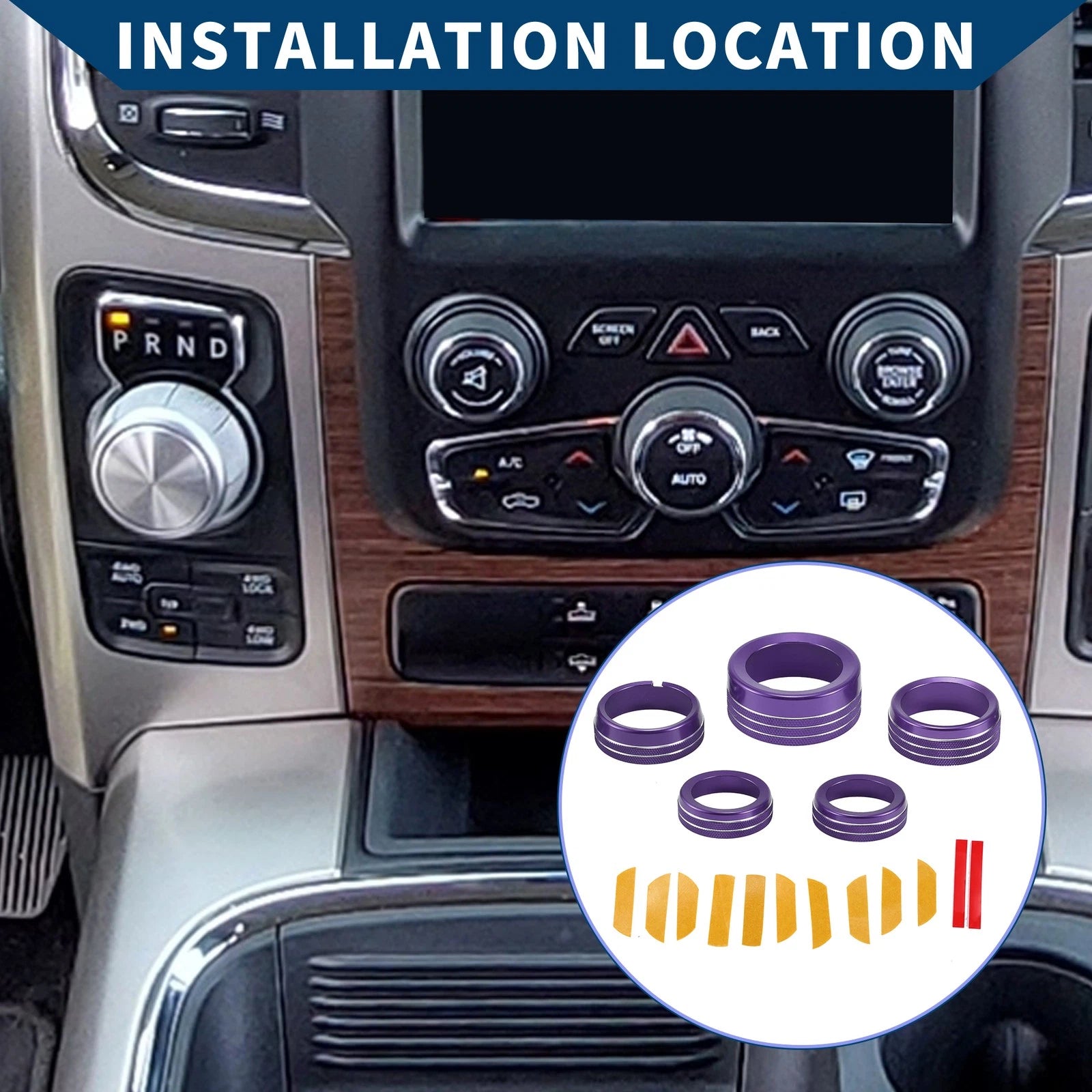 Headlight Media Knob Cover Set for Dodge Ram 1500 2013–2017 Purple 5Pcs