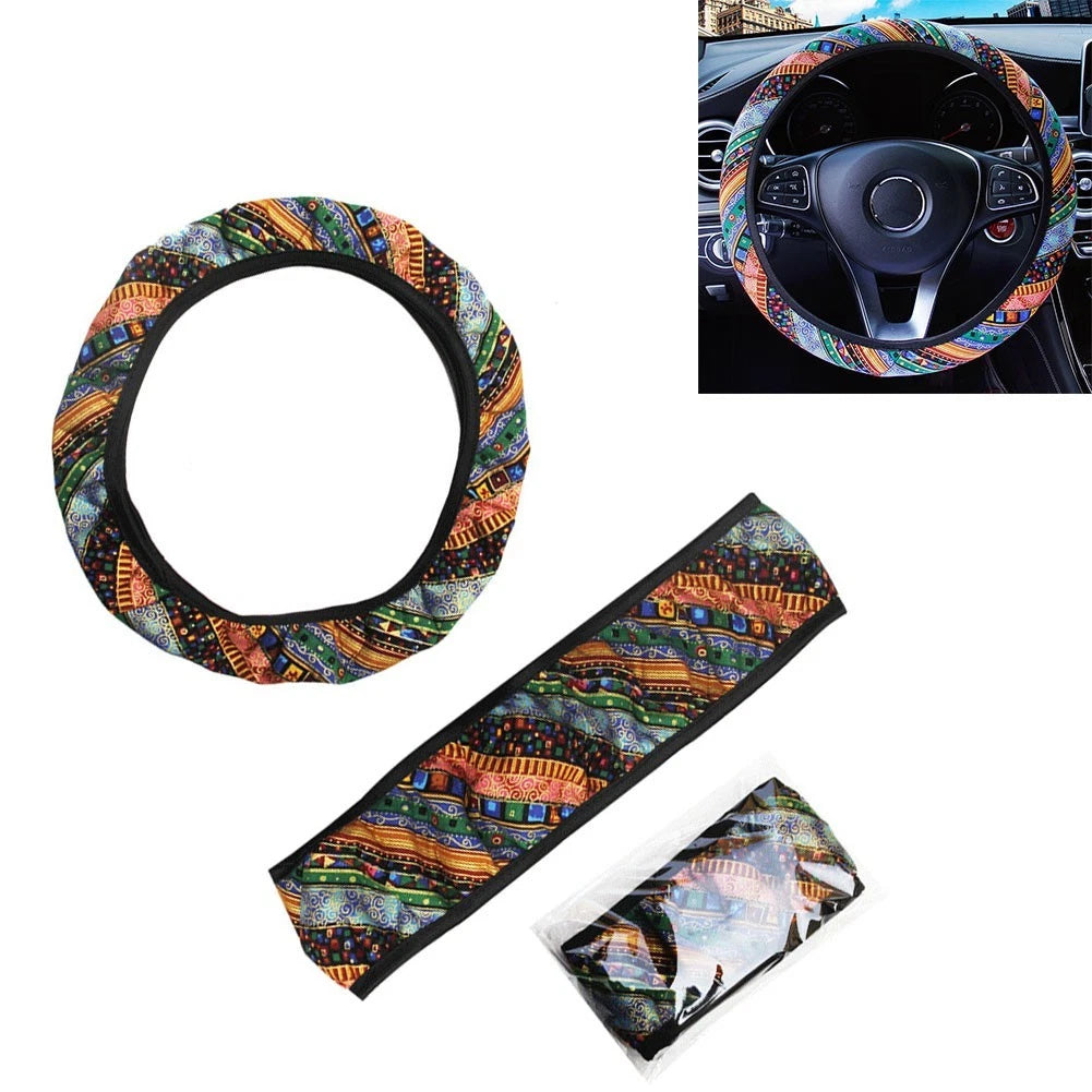 Steering Wheel Cover for Universal Fit (1 PC) - Bohemian Linen Style