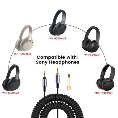 Coiled 1.5m Gold Plated Connector Headphone Cable for Sony Headphones
